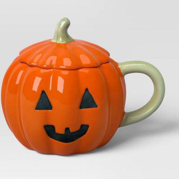 NWT Pumpkin Jack O Lantern Figural Halloween Mug with Lid 9.5 oz Hyde and Eek - Picture 3 of 4